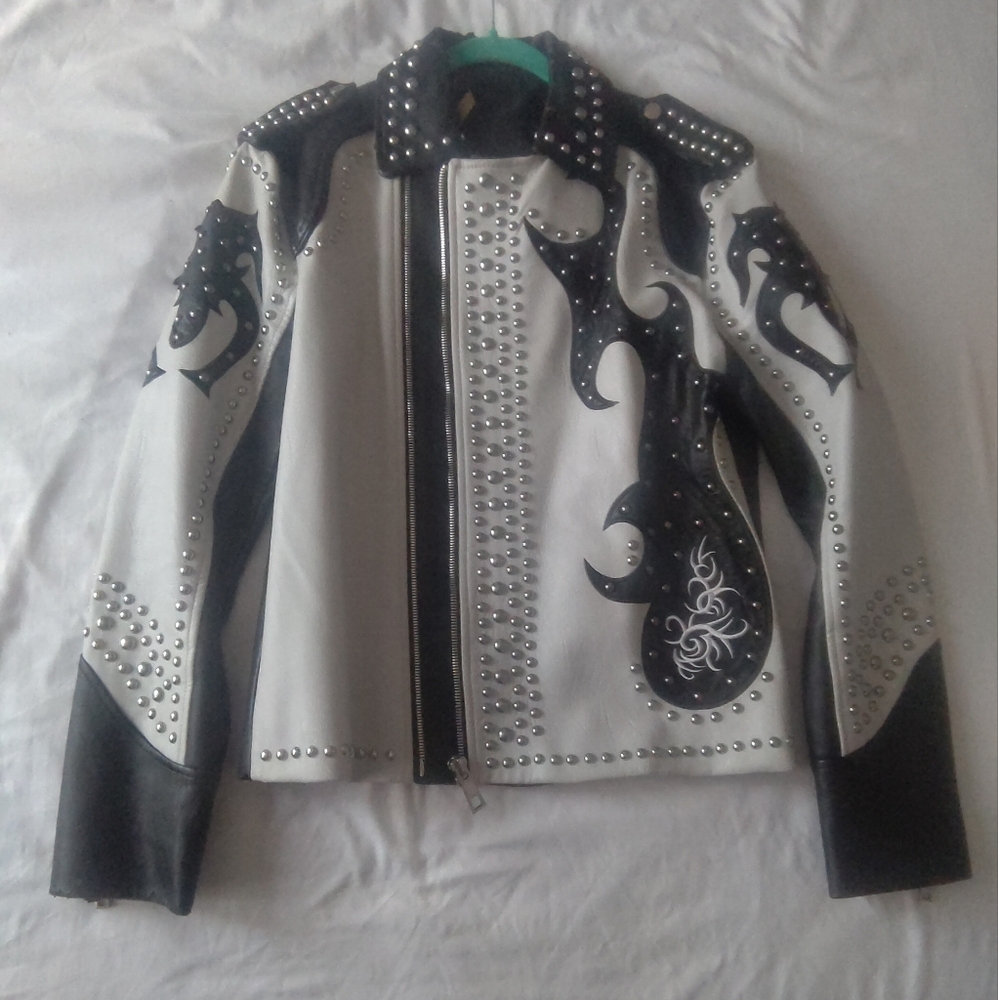 Studded Black and White leather jacket from Zara